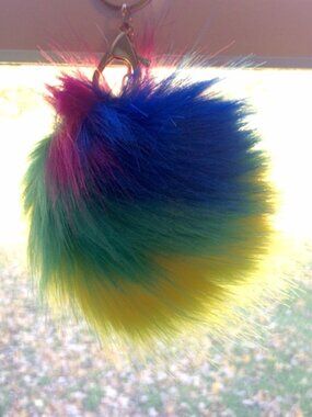 Rainbow Fur Ball Bag Charm & Key Chain